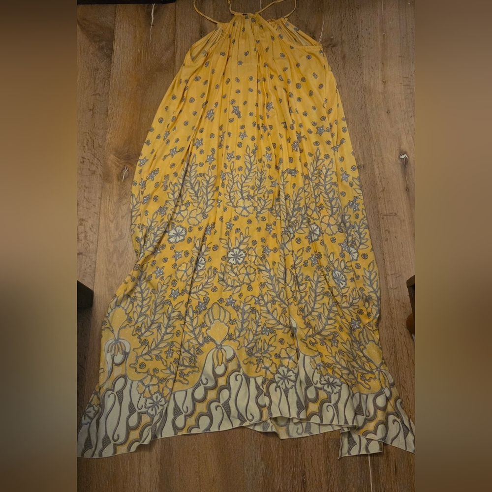 Beachgold Bali Butter Yellow Maxi Dress Floral Pockets M